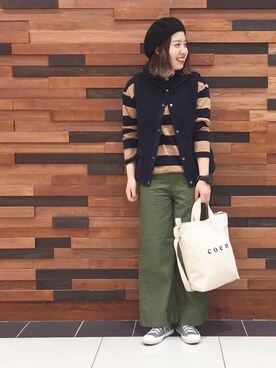 「coen（コーエン）の【2017FW新色登場】coen2WAYロゴトートバッグ（トートバッグ、ホワイト系）」を使った、coen  あんどうさん（レディース・163cm）の秋コーディネート