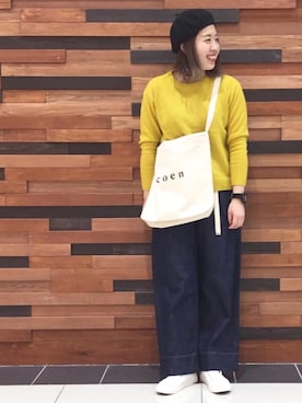 「coen（コーエン）の【9/8ヒルナンデス！放映・2017FW新色登場・人気復刻カラー・追加生産】キャンバススリッポン（スニーカー）（スリッポン、ホワイト系）」を使った、coen  あんどうさん（レディース・163cm）の秋コーディネート