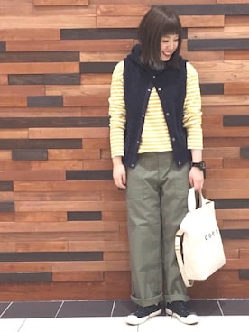 「coen（コーエン）の【2017FW新色登場】coen2WAYロゴトートバッグ（トートバッグ、ホワイト系）」を使った、coen  あんどうさん（レディース・163cm）の秋コーディネート