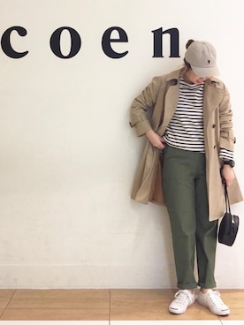 「coenスタッフスタイリング」｜「アイテム（トレンチコート）」を使った、coen  あんどうさん（レディース・163cm）の秋コーディネート