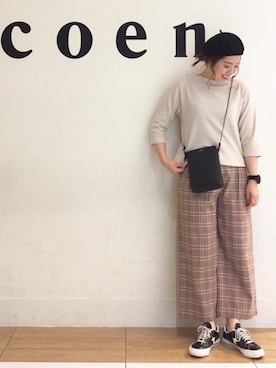 「coenスタッフスタイリング」｜「アイテム（ハンチング/ベレー帽）」を使った、coen  あんどうさん（レディース・163cm）の秋コーディネート