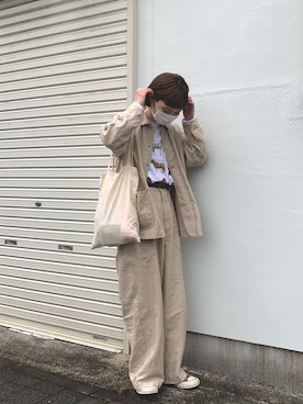 「アイテム（シューズ、グリーン系）」を使った、村濱 遥さん（レディース・162cm）の春コーディネート