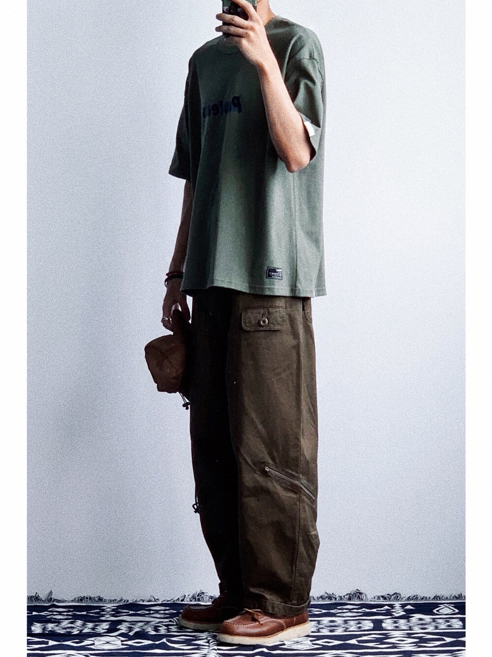 「ootd、夏、夏コーデ、休日スタイル、休日コーデ、デニム、デニムパンツ、RED WING、Proteus」｜「Proteusのアイテム（Tシャツ/カットソー、その他）」を使った、灰白光さん（メンズ・176cm）の夏コーディネートの1枚目の写真