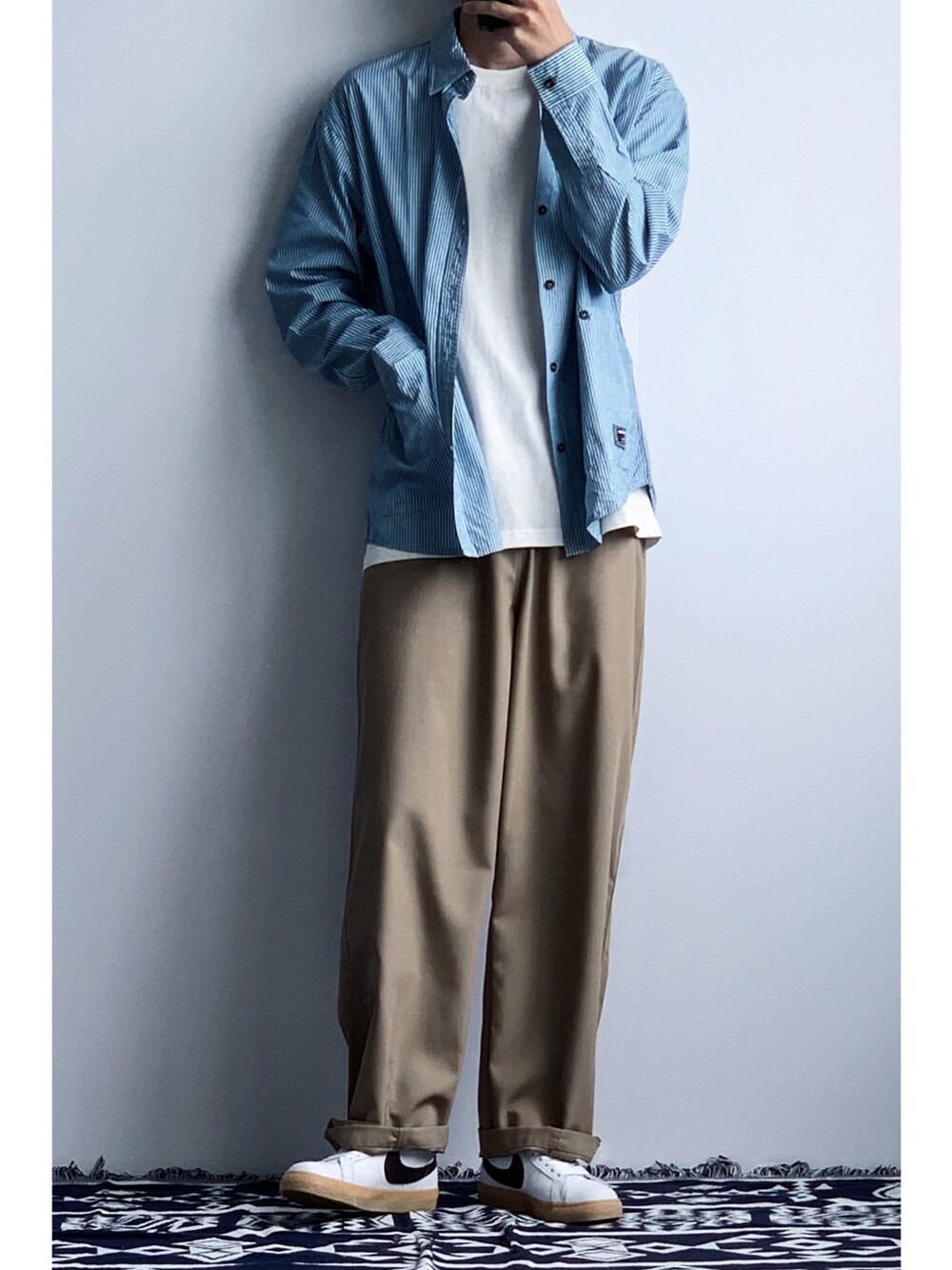 「ootd、秋のコーデ、秋コーデ、休日スタイル、休日コーデ、NIKE、Proteus」｜「Proteusのアイテム（シャツ/ブラウス、その他）」を使った、灰白光さん（メンズ・176cm）の夏コーディネートの1枚目の写真