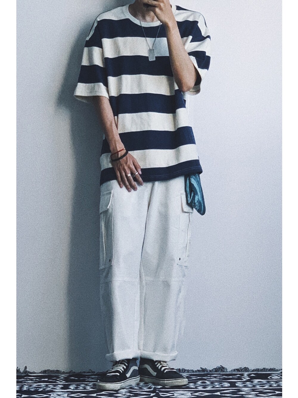 「ootd、夏、夏コーデ、休日スタイル、休日コーデ、VANS、Proteus、蓝色系」｜「Proteusのアイテム（Tシャツ/カットソー、その他）」を使った、灰白光さん（メンズ・176cm）の夏コーディネートの1枚目の写真