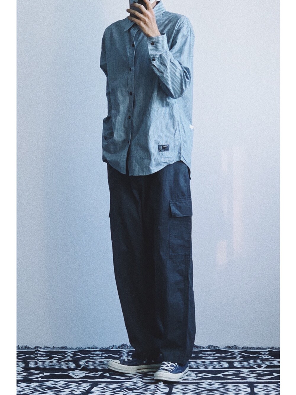 「ootd、夏、夏コーデ、秋のコーデ、秋コーデ、秋、Proteus、converse、休日スタイル、休日コーデ」｜「Proteusのアイテム（シャツ/ブラウス、その他）」を使った、灰白光さん（メンズ・176cm）の秋コーディネートの1枚目の写真