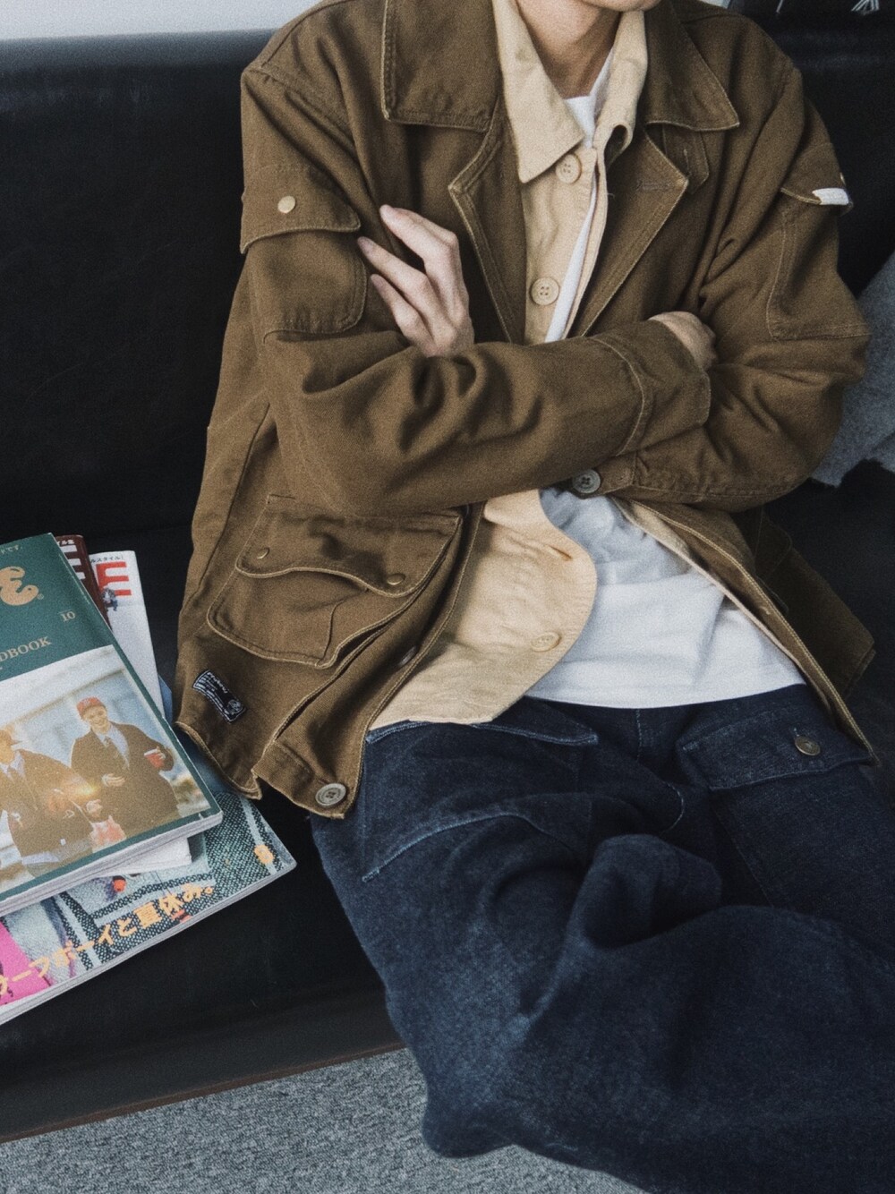 「休日スタイル、休日コーデ、春コーデ、春、Proteus、denim」｜「Proteusのアイテム（デニムパンツ、ブルー系）」を使った、灰白光さん（メンズ・176cm）の冬コーディネートの1枚目の写真