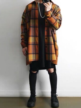 「ストリートカジュアル」｜「アイテム（チェスターコート）」を使った、BUDZ ONLINE SHOPさん（メンズ・175cm）の秋コーディネート