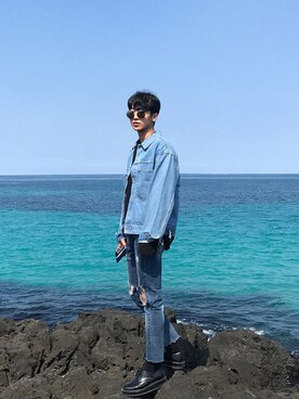 「韓国好きな人と繋がりたい」｜「アイテム（デニムジャケット）」を使った、BUDZ ONLINE SHOPさん（メンズ・178cm）の秋コーディネート