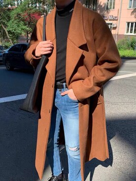 「韓国好きな人と繋がりたい」｜「アイテム（チェスターコート）」を使った、BUDZ ONLINE SHOPさん（メンズ・176cm）の秋コーディネート