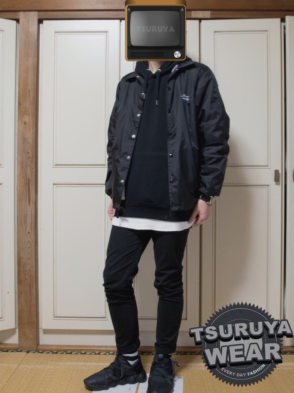 「スニーカー、モノトーン、Y-3、UNDER COVER、モード、プチプラ」｜「UNDERCOVERのN9205（カバーオール、ブラック系）」を使った、つるやさん（メンズ・173cm）の冬コーディネートの1枚目の写真