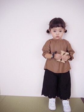 「petit main（プティマイン）のアイテム（トップス、ブラウン系）」を使った、KaNyaDeʕ·͡ˑ·ཻʔさん（キッズ・140cm）の夏コーディネート