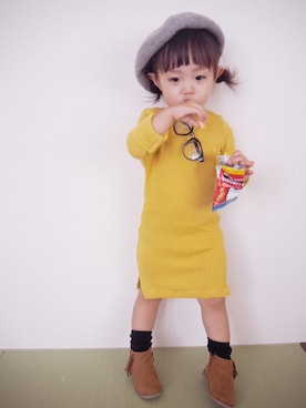 「BRANSHES（ブランシェス）のベレー帽（ハンチング/ベレー帽、グレー系）」を使った、KaNyaDeʕ·͡ˑ·ཻʔさん（キッズ・140cm）の夏コーディネート