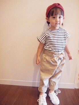 「GLOBAL WORK（グローバルワーク）の【キッズ】ネジリヘアバンド/769499（ヘアバンド、レッド系）」を使った、KaNyaDeʕ·͡ˑ·ཻʔさん（キッズ・140cm）の夏コーディネート