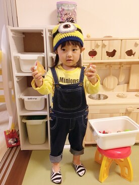 「MINIONS（ミニオンズ）のアイテム（その他、イエロー系）」を使った、KaNyaDeʕ·͡ˑ·ཻʔさん（キッズ・140cm）の秋コーディネート