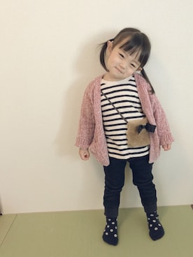 「BRANSHES（ブランシェス）のアイテム（レッグウェア）」を使った、KaNyaDeʕ·͡ˑ·ཻʔさん（キッズ・90cm）の冬コーディネート
