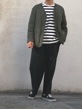 「ワイドスラックス」｜「アイテム（ノーカラージャケット）」を使った、あっくんさん（メンズ・172cm）の秋コーディネート