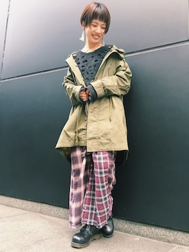 「DIESEL（ディーゼル）のアイテム（モッズコート）」を使った、ingmさん（レディース・158cm）の秋コーディネート