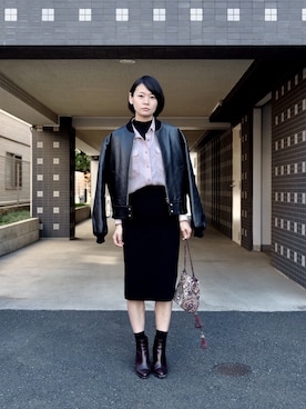「CELINE（セリーヌ）のアイテム（ブルゾン）」を使った、wc__gnさん（レディース・157cm）の春コーディネート
