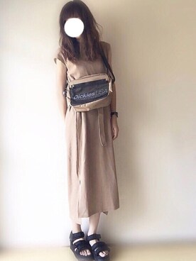「natural couture（ナチュラルクチュール）のDカンベルト付きワッフルTワンピ（ワンピース）」を使った、YOSSYさん（レディース・165cm）の夏コーディネート