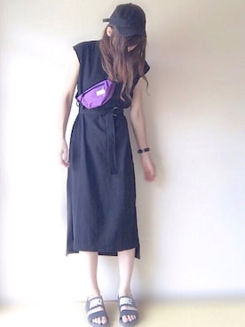 「natural couture（ナチュラルクチュール）のDカンベルト付きワッフルTワンピ（ワンピース）」を使った、YOSSYさん（レディース・165cm）の夏コーディネート
