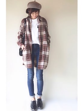 「秋のブラウンスタイル」｜「アイテム（ハンチング/ベレー帽）」を使った、YOSSYさん（レディース・165cm）の秋コーディネート