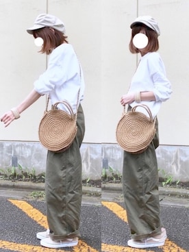 「サークルバッグ」｜「アイテム（キャスケット）」を使った、YOSSYさん（レディース・165cm）の春コーディネート