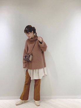 「ブラウンニット」｜「アイテム（ブーティ）」を使った、たけかわ ななさん（レディース・162cm）の秋コーディネート