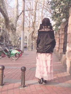 「Ank Rouge（アンクルージュ）のアイテム（スカート、ピンク系）」を使った、kuromi味さん（レディース）の春コーディネート