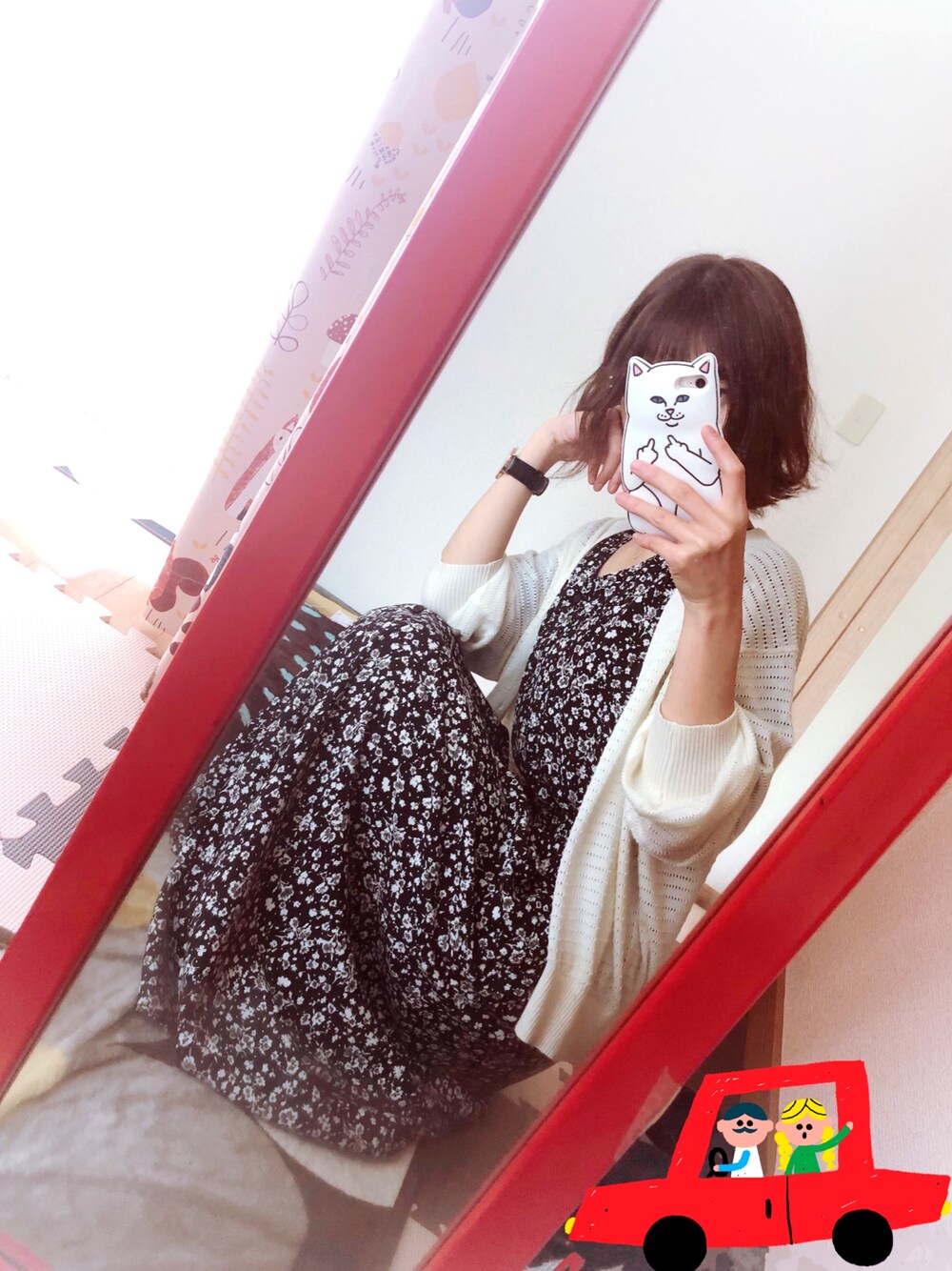 「ラクチンコーデ、ワンピース、おしゃれさんと繋がりたい、花柄、花柄ワンピース、GLOBAL WORK、夏、プチプラ、グローバルワーク(GLOBAL WORK)」｜「GLOBAL WORKのサラサラリラックスVワンピ半袖/830976（ワンピース、ブラック系）」を使った、ayanaさん（レディース・162cm）の夏コーディネートの1枚目の写真