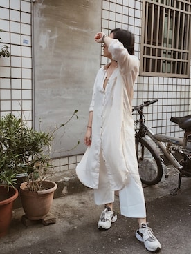 「MEIER.Q（マイヤーキュー）のアイテム（シャツワンピース）」を使った、TZUさん（レディース・156cm）の春コーディネート