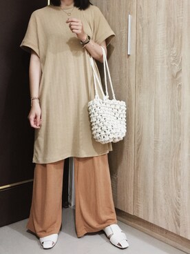 「アイテム（チノパンツ、オレンジ系）」を使った、TZUさん（レディース・156cm）の夏コーディネート