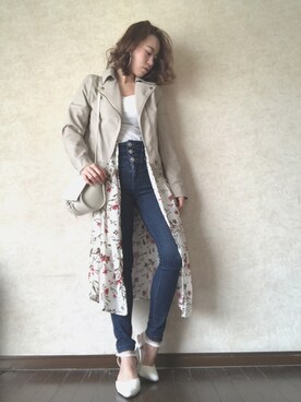 「Futier land（フューティアランド）のアイテム（その他アウター）」を使った、Rina Chishimaさん（レディース・157cm）の春コーディネート