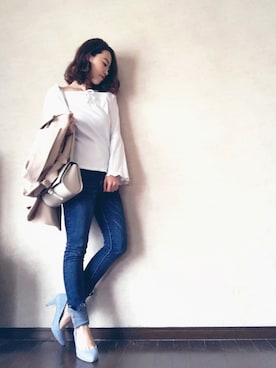 「フレアスリーブ」｜「アイテム（トレンチコート）」を使った、Rina Chishimaさん（レディース・157cm）の春コーディネート