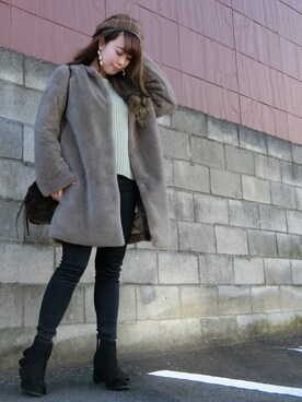 「Futier land（フューティアランド）のアイテム（その他アウター）」を使った、Rina Chishimaさん（レディース・157cm）の冬コーディネート