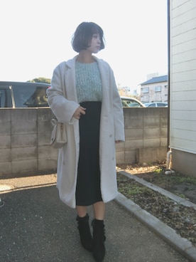 「裏ボア」｜「アイテム（チェスターコート）」を使った、Rina Chishimaさん（レディース・157cm）の冬コーディネート