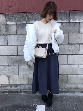 「ワッフル」｜「アイテム（ダウンジャケット/コート）」を使った、Rina Chishimaさん（レディース・157cm）の冬コーディネート