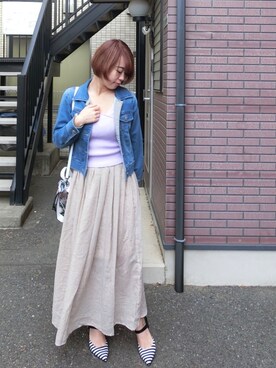 「dazzlin（ダズリン）のアイテム（デニムジャケット）」を使った、Rina Chishimaさん（レディース・157cm）の春コーディネート