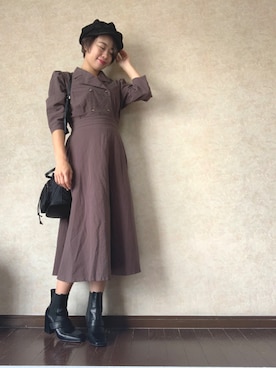 「スクエアトゥ」｜「アイテム（キャスケット）」を使った、Rina Chishimaさん（レディース・157cm）の秋コーディネート