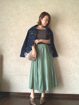 「ミントグリーン」｜「アイテム（ボストンバッグ）」を使った、Rina Chishimaさん（レディース・157cm）の夏コーディネート