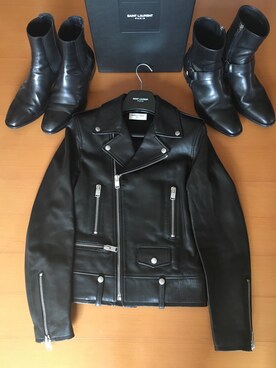 「サンローランパリ」｜「アイテム（ライダースジャケット）」を使った、마사키(まさき)さん（メンズ・173cm）の春コーディネート