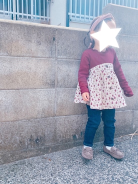 「petit main（プティマイン）のアイテム（モカシン/デッキシューズ）」を使った、nijika❥さん（キッズ・90cm）の冬コーディネート