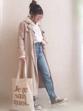 「テーパードデニム」｜「アイテム（トレンチコート）」を使った、☆FAIRY☆さん（レディース・155cm）の春コーディネート
