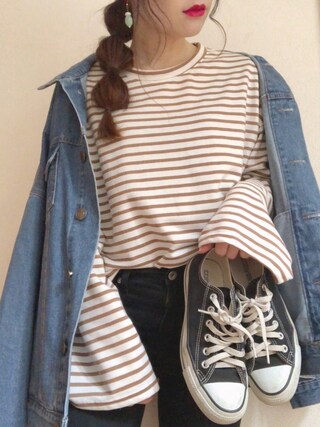 ☆FAIRY☆ is wearing DHOLIC "ボーダーボクシーフィットTシャツ"