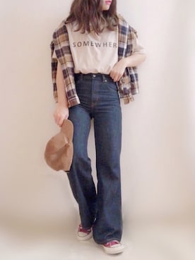 「CONVERSE（コンバース）のCONVERSEオールスター100カラーズ HI（スニーカー）」を使った、☆FAIRY☆さん（レディース・155cm）の秋コーディネート