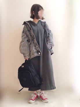 「赤コンバース」｜「アイテム（ブルゾン）」を使った、☆FAIRY☆さん（レディース・155cm）の春コーディネート