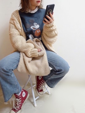 「CONVERSE（コンバース）のCONVERSEオールスター100カラーズ HI（スニーカー）」を使った、☆FAIRY☆さん（レディース・155cm）の冬コーディネート