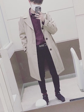 「韓国」｜「アイテム（ステンカラーコート）」を使った、手洗いうがいさん（メンズ・176cm）の春コーディネート