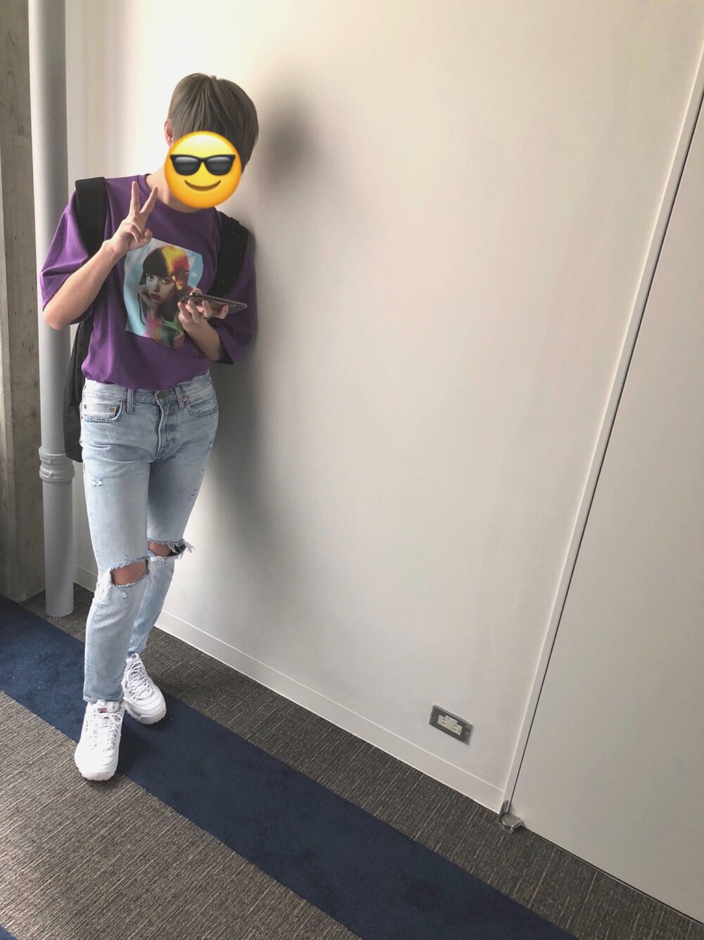 「夏、シンプル、韓国ファッション」｜「ASCLOのアイテム（Tシャツ/カットソー、パープル系）」を使った、手洗いうがいさん（メンズ・176cm）の夏コーディネートの1枚目の写真