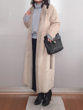 「Ameri（アメリ）のアイテム（ムートンコート）」を使った、Mioさん（レディース・151cm）の冬コーディネート